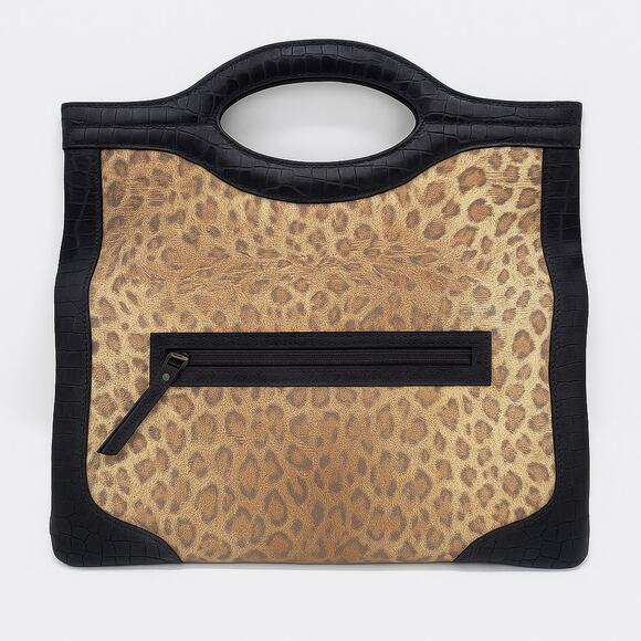 Donald J Pliner Couture Leopard Print Handbag Croc Embossed Leather Trim Italy - Picture 5 of 7